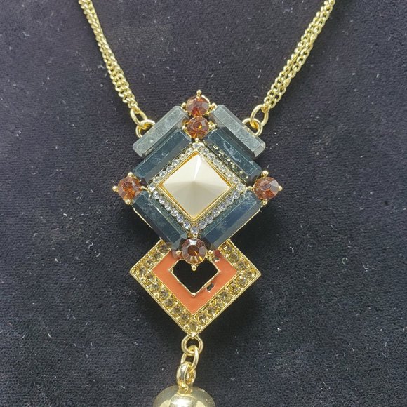 Macy's red leather tassel necklace with gold chain and rhinestones - Picture 7 of 13